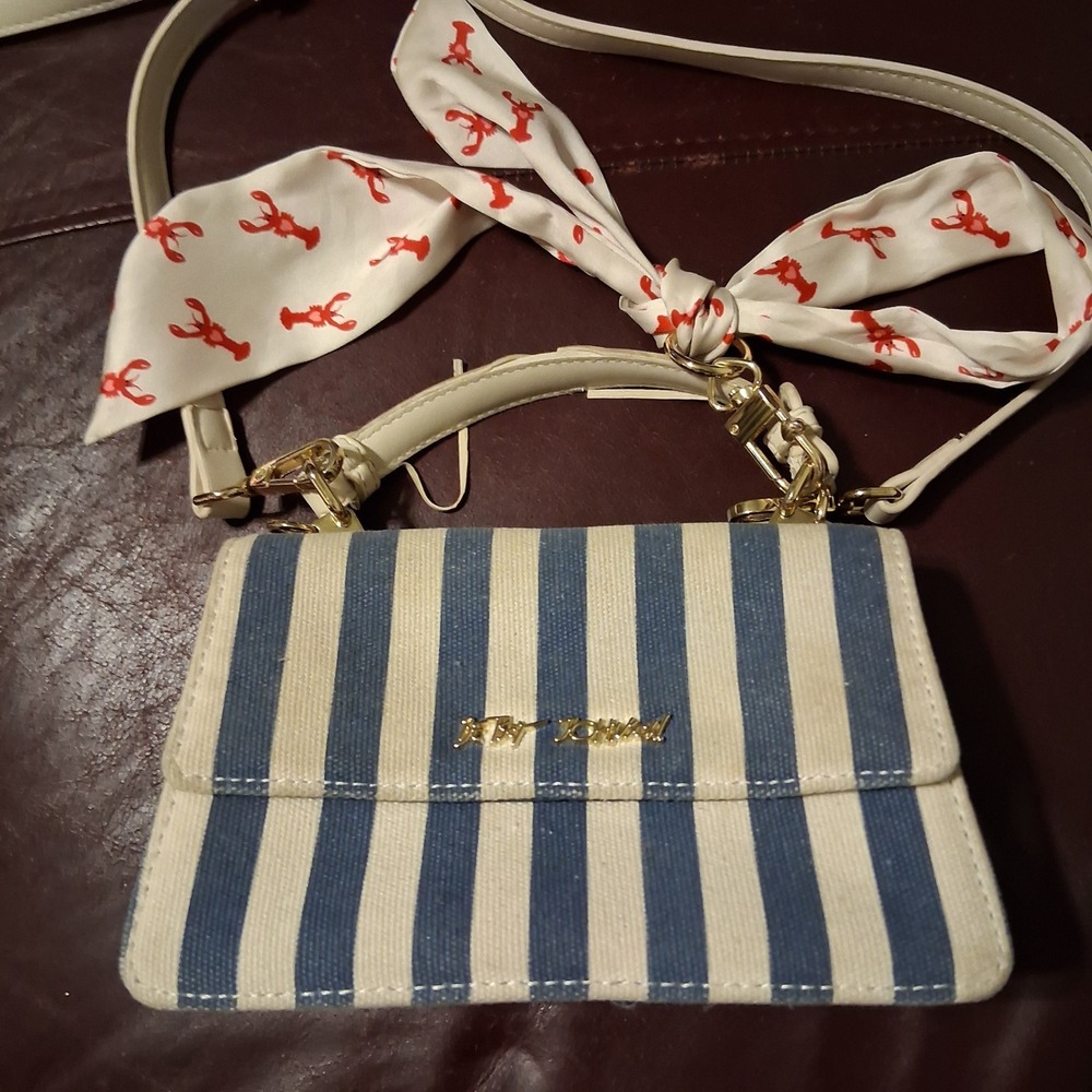 Vtg Y2K Betsey Johnson Stripe Crossbody Bag Purse Lobster Scarf Nautical Coastal